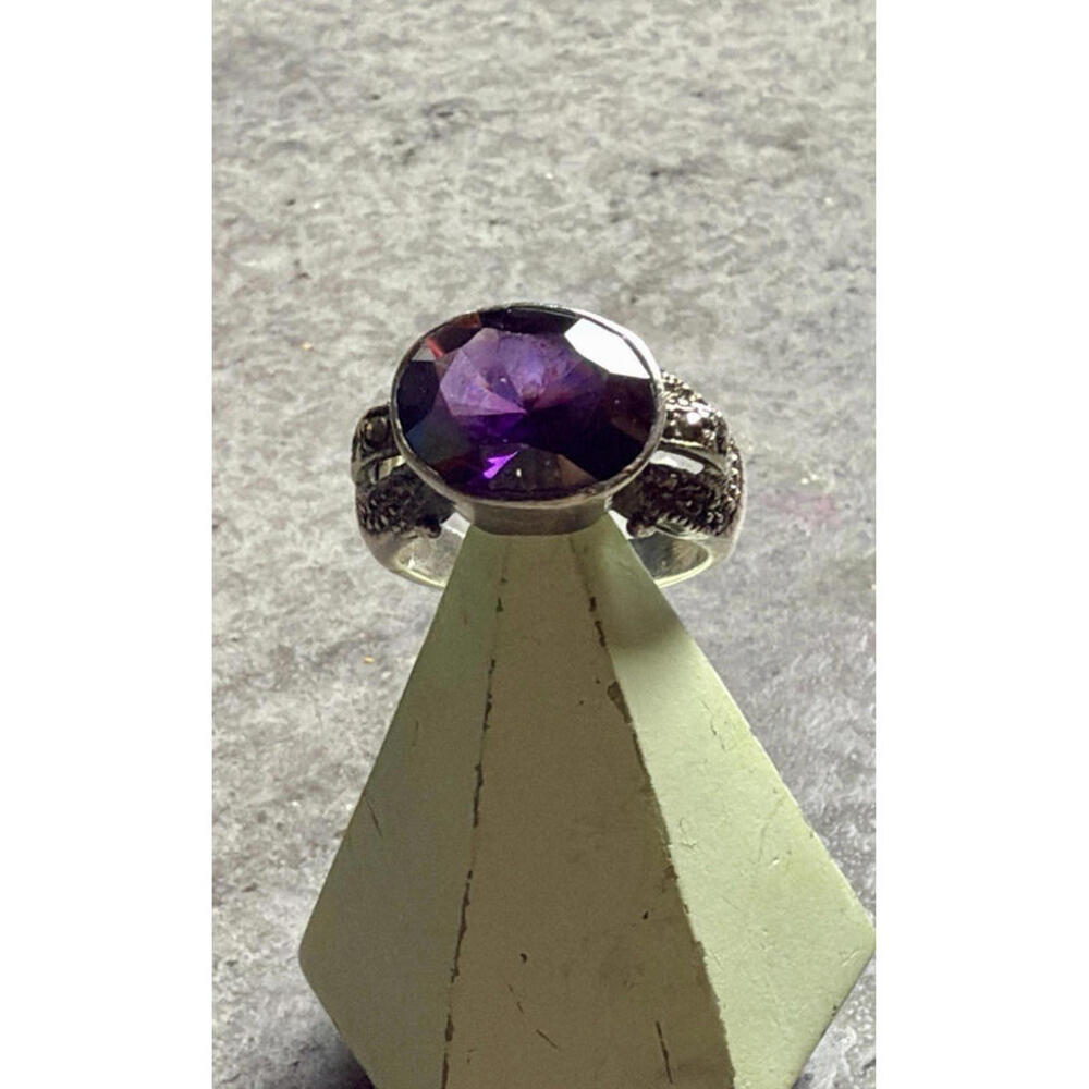 Vintage Purple Amethyst 925 Sterling Silver Statement Ring Size 8.5